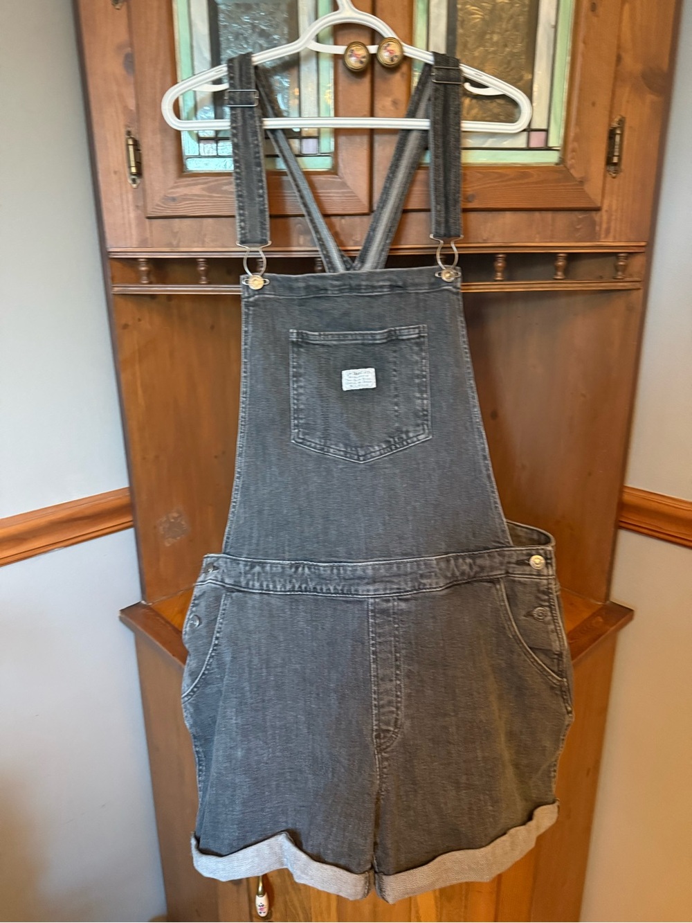 Levi's Plus Size Denim Shortalls Overalls Gray Wash Cuffed 22W